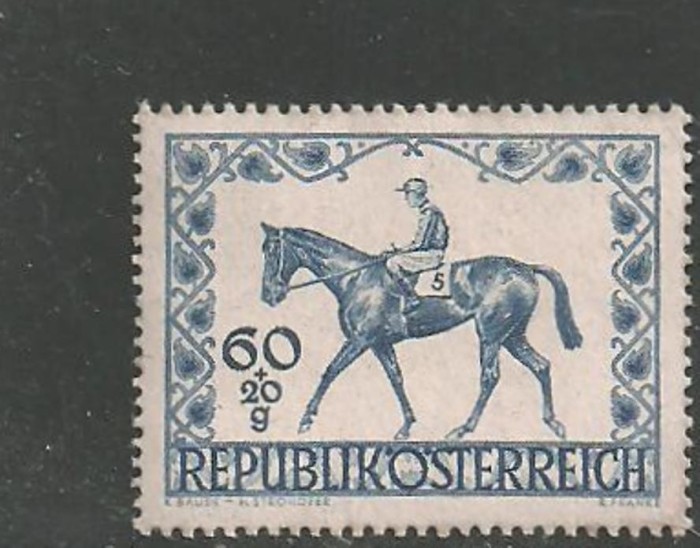 Austria 1947 - CAI DE RASA, HIPISM, timbru nestampilat AC131 Austria 1947 - CAI DE RASA, HIPISM, timbru nestampilat AC131