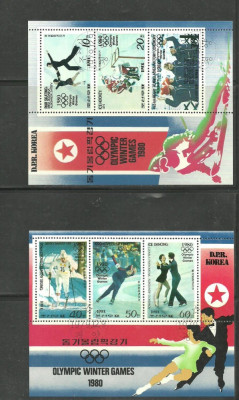 Korea 1980 - CAMPIONI OLIMPICI LAKE PLACID, 2 blocuri de 3 stampilate, AC5 foto