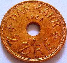 Moneda istorica 2 Ore - DANEMARCA, anul 1938 *cod 4132 N foto