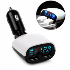 Voltmetru si Incarcator auto universal cu 2 porturi USB si afisaj digital Z639 foto