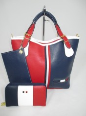 Set dama geanta si portofel rosu cu albastru Tommy Hilfiger+CADOU foto