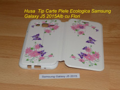 Husa Tip Carte Piele Ecologica Samsung Galaxy J5 2015 Alb cu Flori foto