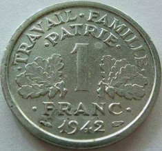 Moneda 1 Franc - FRANTA, anul 1942 *cod 3143 Allu foto