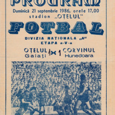 Program meci fotbal OTELUL GALATI - CORVINUL HUNEDOARA 21.09.1986