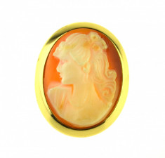 Brosa camee autentica scoica, placata aur, gold plated 18 k, duble, profil dama foto