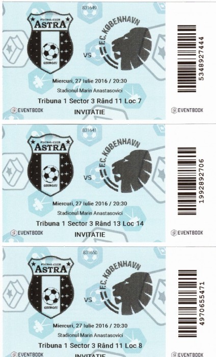 Bilet meci fotbal ASTRA GIURGIU-FC COPENHAGA 27.07.2016
