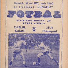 Program meci fotbal OTELUL GALATI - JIUL PETROSANI 10.05.1987