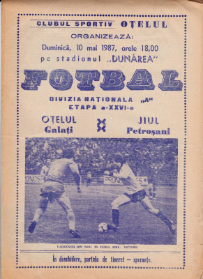 Program meci fotbal OTELUL GALATI - JIUL PETROSANI 10.05.1987 foto