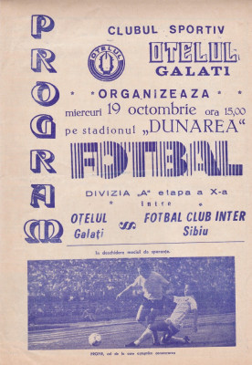 Program meci fotbal OTELUL GALATI - FC INTER SIBIU 19.10.1988 foto