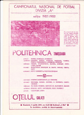 Program meci fotbal POLITEHNICA TIMISOARA - OTELUL GALATI 03.04.1988 foto