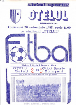 Program meci fotbal OTELUL GALATI - CS BOTOSANI 20.10.1985 foto