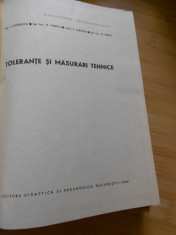 I. LAZARESCU--TOLERANTE SI MASURARI TEHNICE - 1969 foto