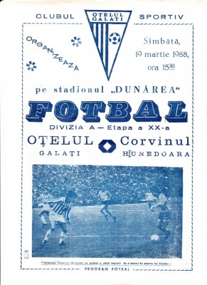 Program meci fotbal OTELUL GALATI - CORVINUL HUNEDOARA 19.03.1988 foto