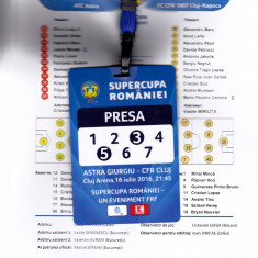 Acreditare+foaie meci ASTRA GIURGIU-CFR CLUJ (Supercupa Romaniei 16.07.2016)