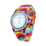 Ceas dama RAINBOW stil GENEVA curea silicon + cutie simpla cadou, Analog, Quartz