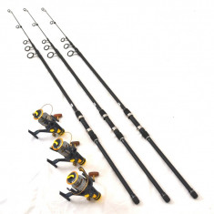 Set crap 3 lansete carbon 3,3m cu 3 mulinete sw50 , 10 rulmenti si baitrunner foto