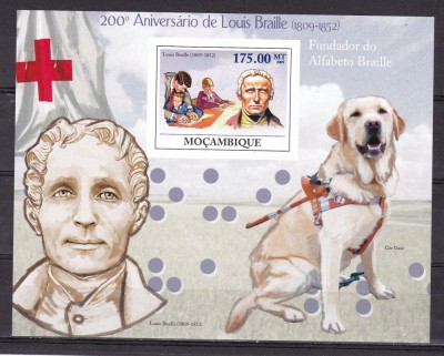 Mozambic 2009 Louis Braille fauna caini MI 3427-32 + bl.283 MNH w33 foto