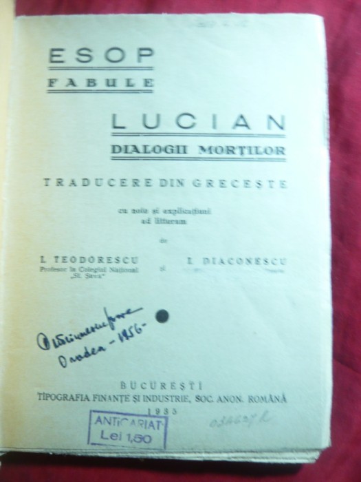 Esop - Fabule si Lucian - Dialogii Mortilor , trad. I.Teodorescu 1935