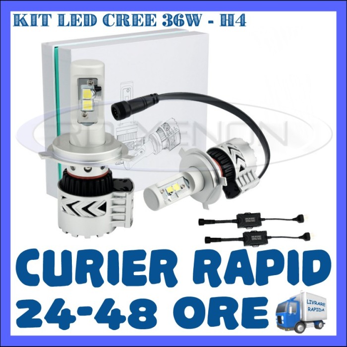 KIT LED CREE 36W GENERATIA 8 - H4 CU DOUA FAZE (3000LM) - APRINDERE INSTANTA