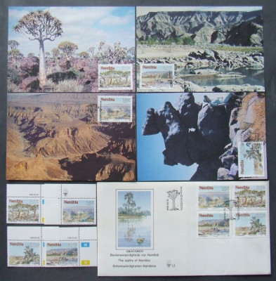 NAMIBIA 1990 - PEISAJE, 4 VALORI NEOBLIT, 1 FDC SI 4 ILUSTR. MAX. OBLIT - AS 225 foto