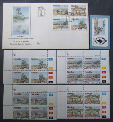 NAMIBIA 1990 - PEISAJE, 4 VALORI IN BLOC, 1 S/S NEOB SI 1 FDC OBLIT - AS 225B foto