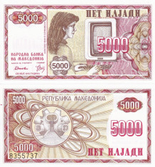 MACEDONIA 5.000 dinari 1992 UNC!!! foto