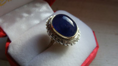 Antic inel cu safir cabochon,23,5ct,28 briliante,cu certificat foto