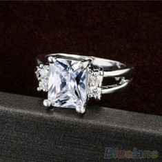 Inel placat aur alb 9k cristal diamant cadou femei logodna nunta argintiu nou foto