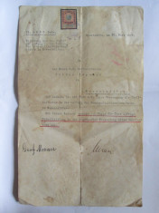 RARITATE! DOCUMENT CERNAUTI CU TIMBRU SEC GUV.PROV.HERTA SI BUCOVINA 1913 foto