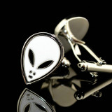 Butoni alien ET extraterestru argintii cu alb + ambalaj cadou, Inox