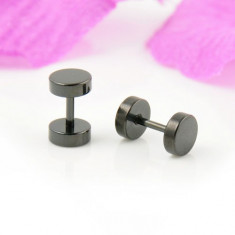 Cercei baieti barbati BARBELL - 6 mm METALIC NEGRU - pereche foto