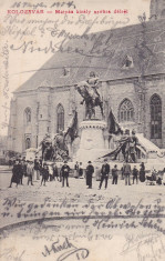 CLUJ , STATUIA LUI MATEI CORVIN SI PIATA , CLASICA , CIRCULATA SEPTEMBRIE 1904 foto