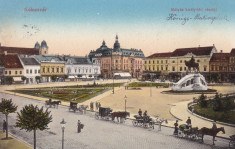 CLUJ DETALIU DIN PIATA MATEI CORVIN STATUIA M CORVIN TRASURI CIRC. IUL. 1913 foto