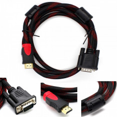 Cablu VGA - HDMI 1.5 Metri Mufe Aurite Adaptor VGA 15 Pin pt Monitor LCD TV foto