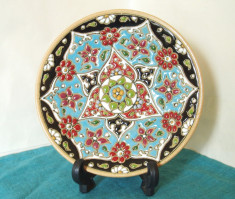 Farfurie decorativa, ceramica persiana emailata Mina-kari - semnata Roozbeh foto