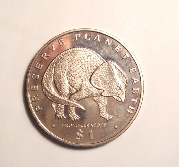 LIBERIA 1 DOLLAR 1993 DINOZAUR PROTOCERATOPS / RARITATE