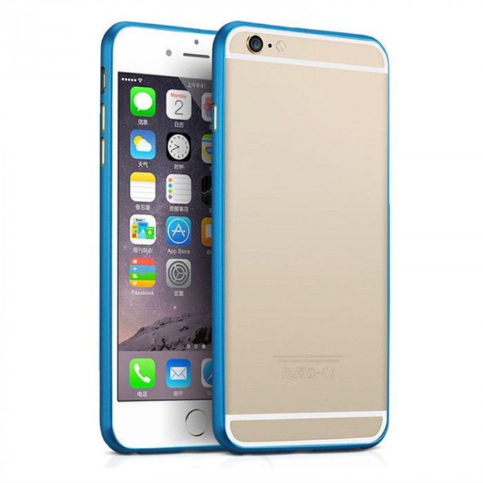 Bumper aluminiu albastru Iphone 6 Plus 5.5&quot; + folie ecran