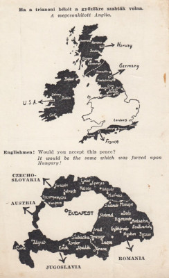 CARTE POSTALA CU HARTA TRATATUL DE LA TRIANON ANGLIA - UNGARIA foto