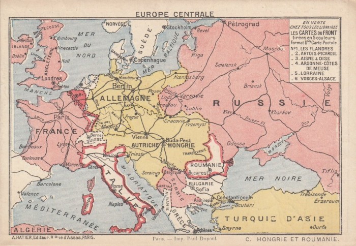 CARTE POSTALA MILITARA , DUBLA , CU HARTA EUROPA CENTRALA