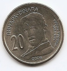 Serbia 20 Dinara 2006 - Nikola Tesla, 28 mm, KM-42 (2) foto