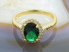 Inel Placat cu Aur 18K, cu Zirconiu verde Smarald, cod 933 foto