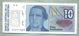 A 564BANCNOTA-ARGENTINA-10 AUSTRALES-AN1985-89-SERIA31077762-starea care se vede, America Centrala si de Sud