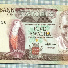 A 635 BANCNOTA- ZAMBIA - 5 KWACHA -ANUL(1980-88)-SERIA023730-starea care se vede
