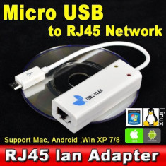 Adaptor micro USB la RJ45 Ethernet LAN placa de retea pe USB laptop / PC 100Mbps foto