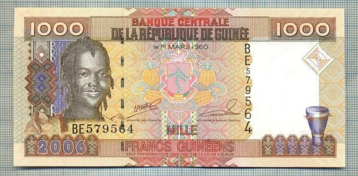 A 605 BANCNOTA-GUINEA-1000 FRANCS -ANUL 2006 -SERIA579564-starea care se vede