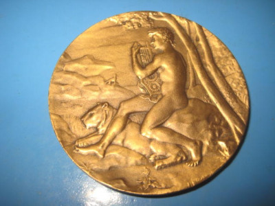 Medalia bronz Fedederatia Societatii muzicale cu gura, regiunea Rhone, 5.5cm. foto