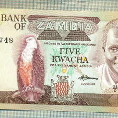 A 689 BANCNOTA-ZAMBIA - 5 KWACHA -ANUL1980-88 -SERIA 023748 -starea care se vede