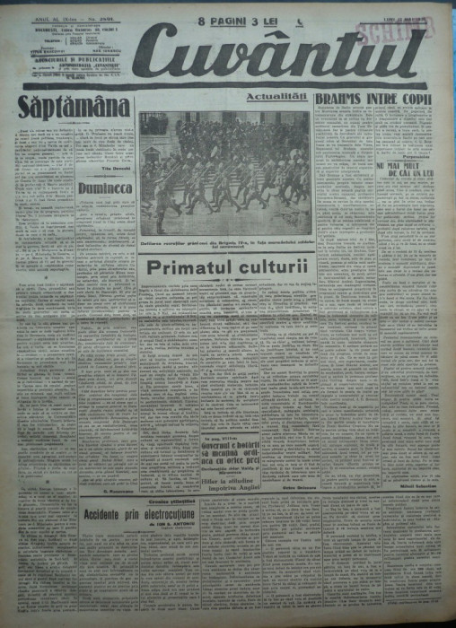 Cuvantul , ziar legionar ,15 Mai 1933 , articole Mihail Sebastian , Perpessicius
