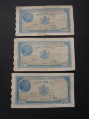 Lot 3 bancnote DIFERITE 5000 lei 1945 foto