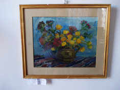 JENITA(EUGENIA) GHIGA(1901-1979), &amp;quot;Vas cu flori&amp;quot;, ulei pe carton foto